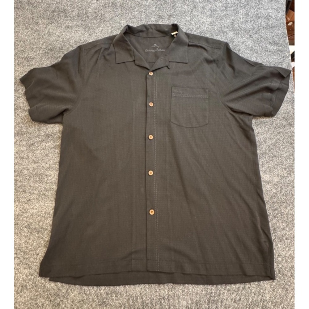 Tommy Bahama Men's XL Black Silk Blend Coolmax Button Up Shirt Short Sleeve